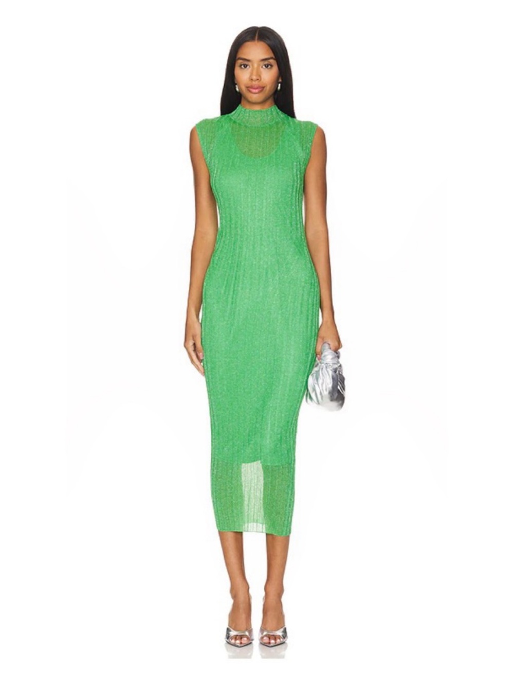 All Saints Patrice Bright Green Sleeveless Ribbed Knit Midi Dress Sz XS NWT